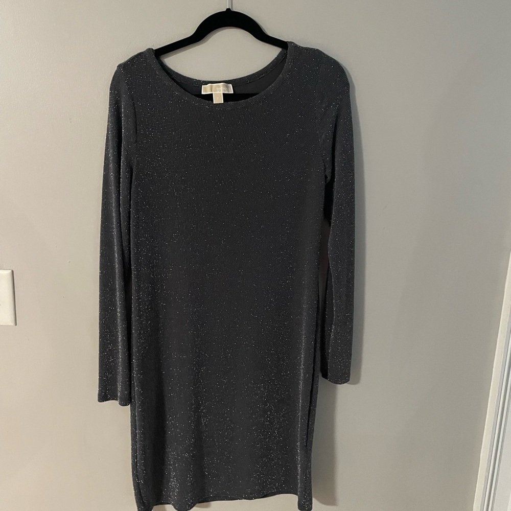Michael Kors, silver shimmering vintage evening dress, long sleeve size medium